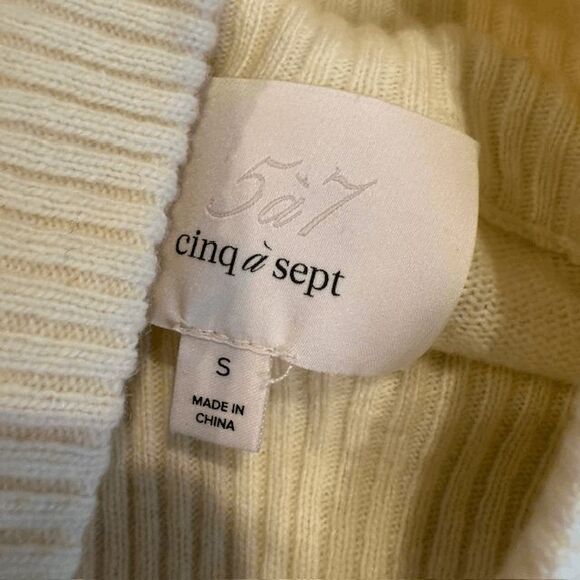 Cinq a Sept Cashmere Wool Blend Palomino Ribbed Ruffle Sweater Ivory Size Small - Picture 6 of 11